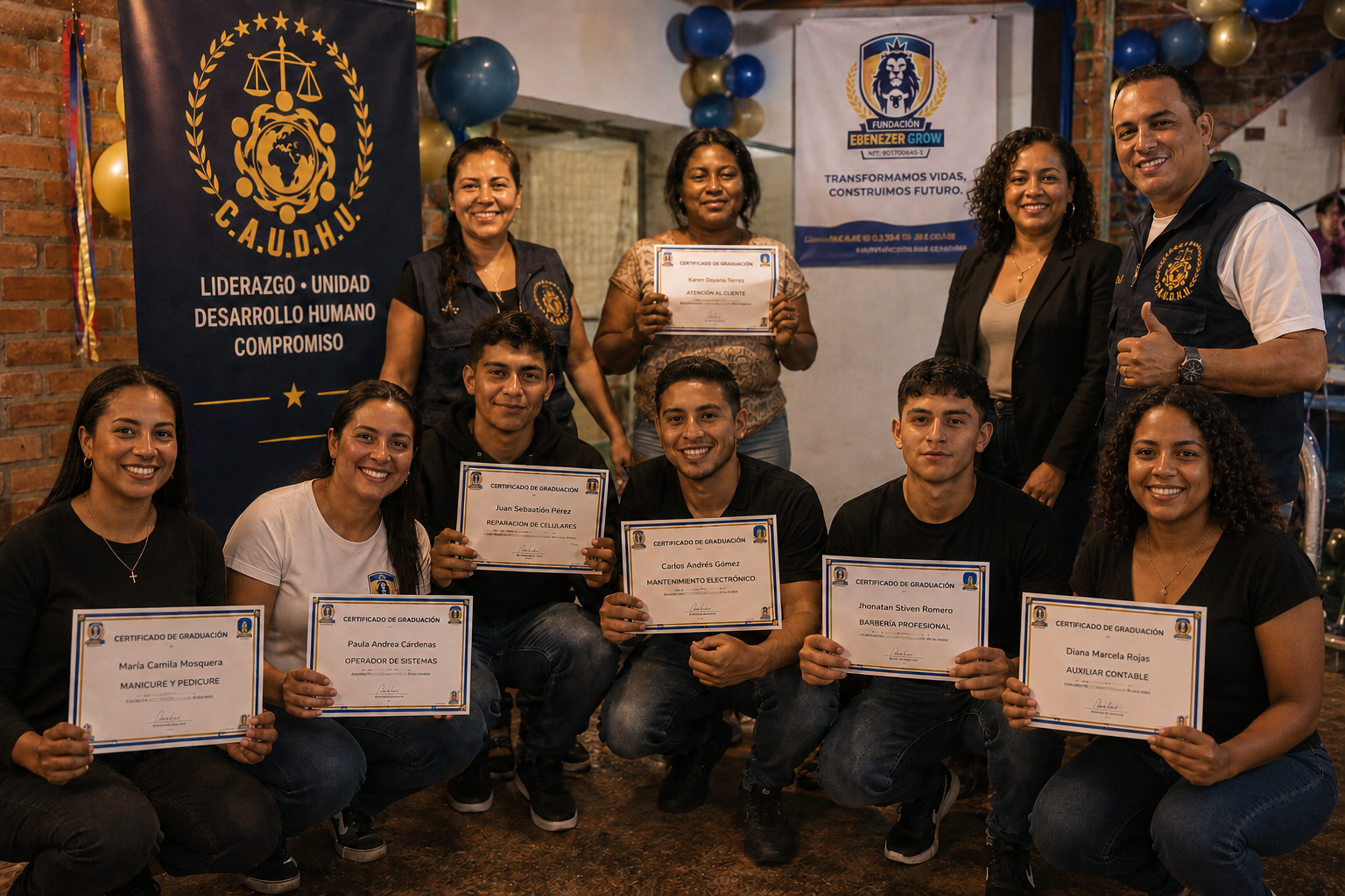 Graduación 2024 de C.A.U.D.H U. con mujeres sosteniendo certificados en Bogotá